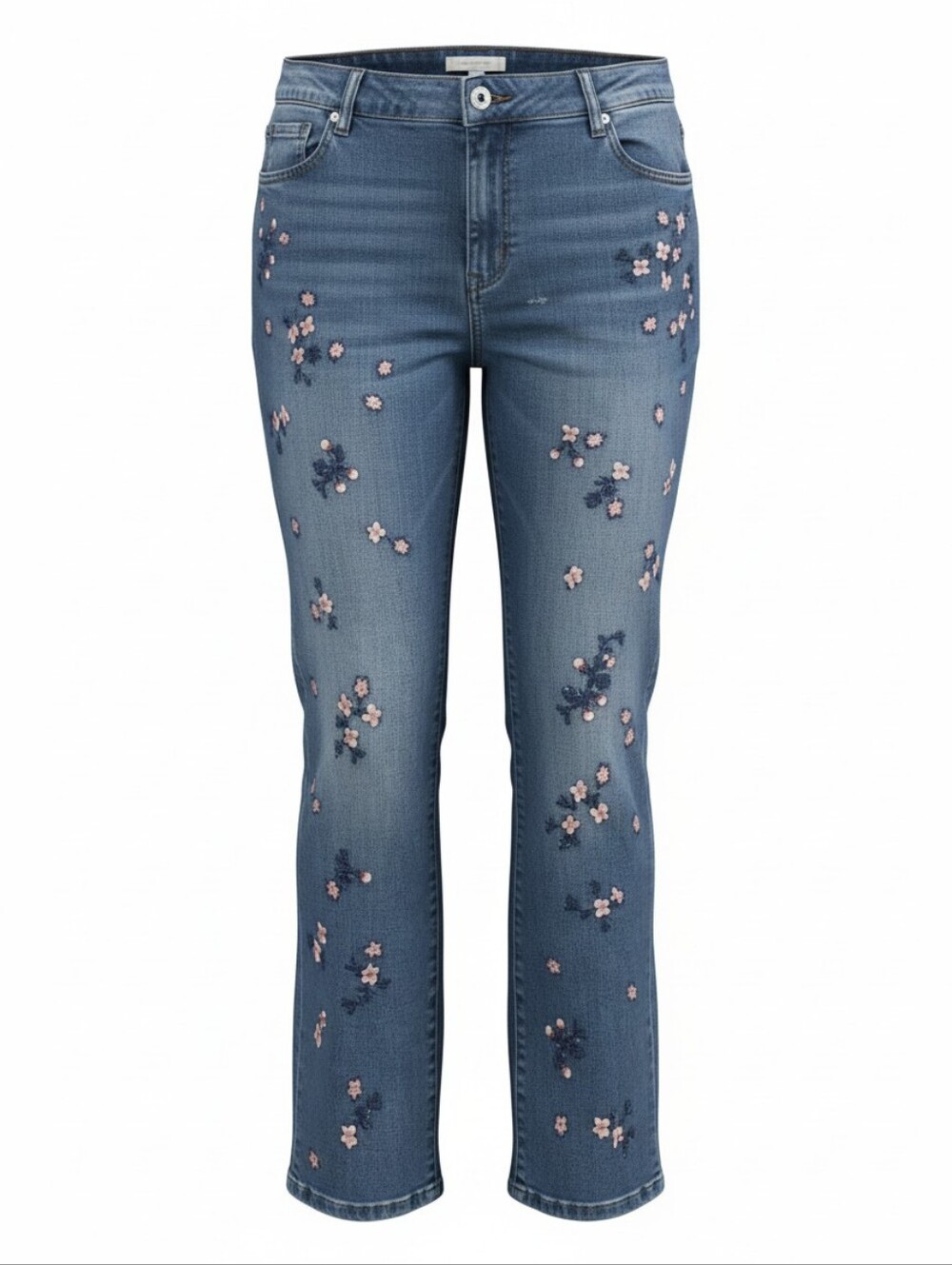 Style & Co. Blue Straight-Leg Jeans with Pink Floral Embroidery Plus Size 18 New